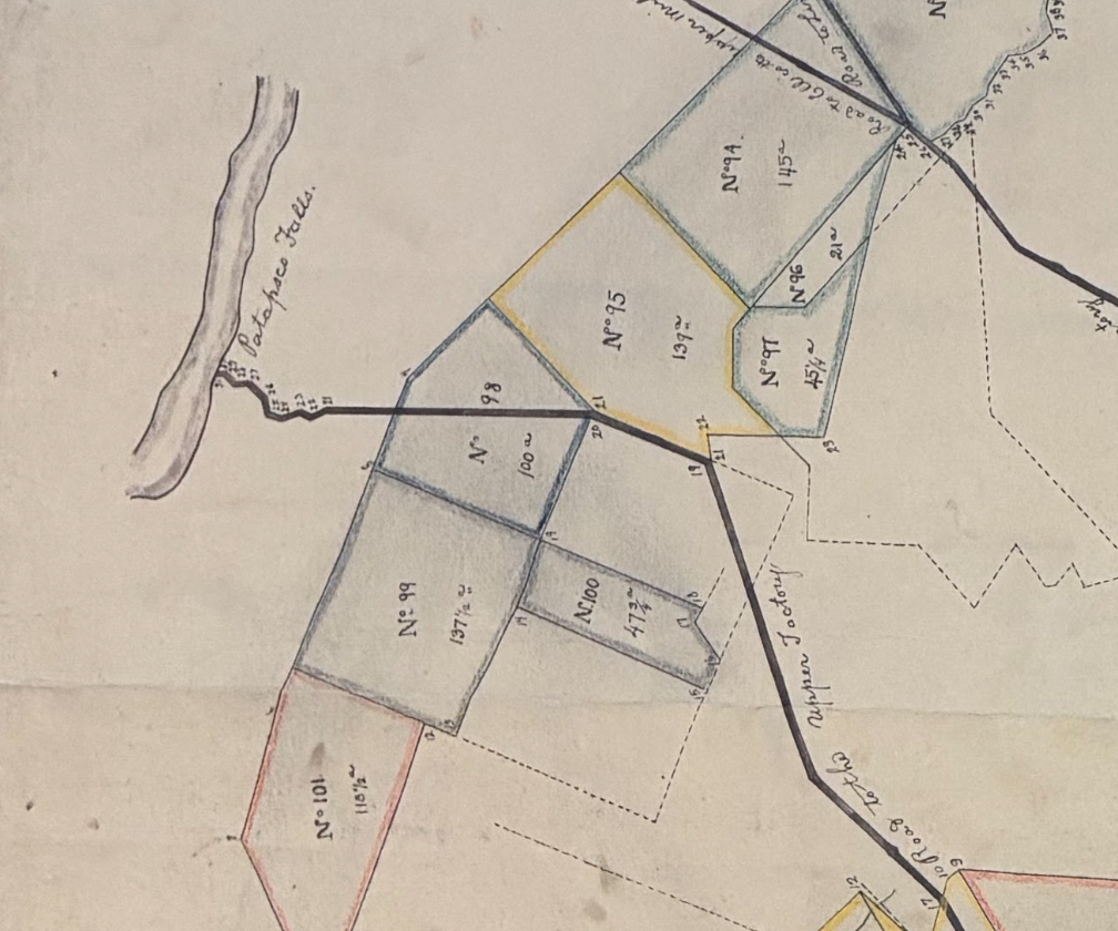 An 1810 plat map showing a road branching off Rolling Road toward the Patapsco River
